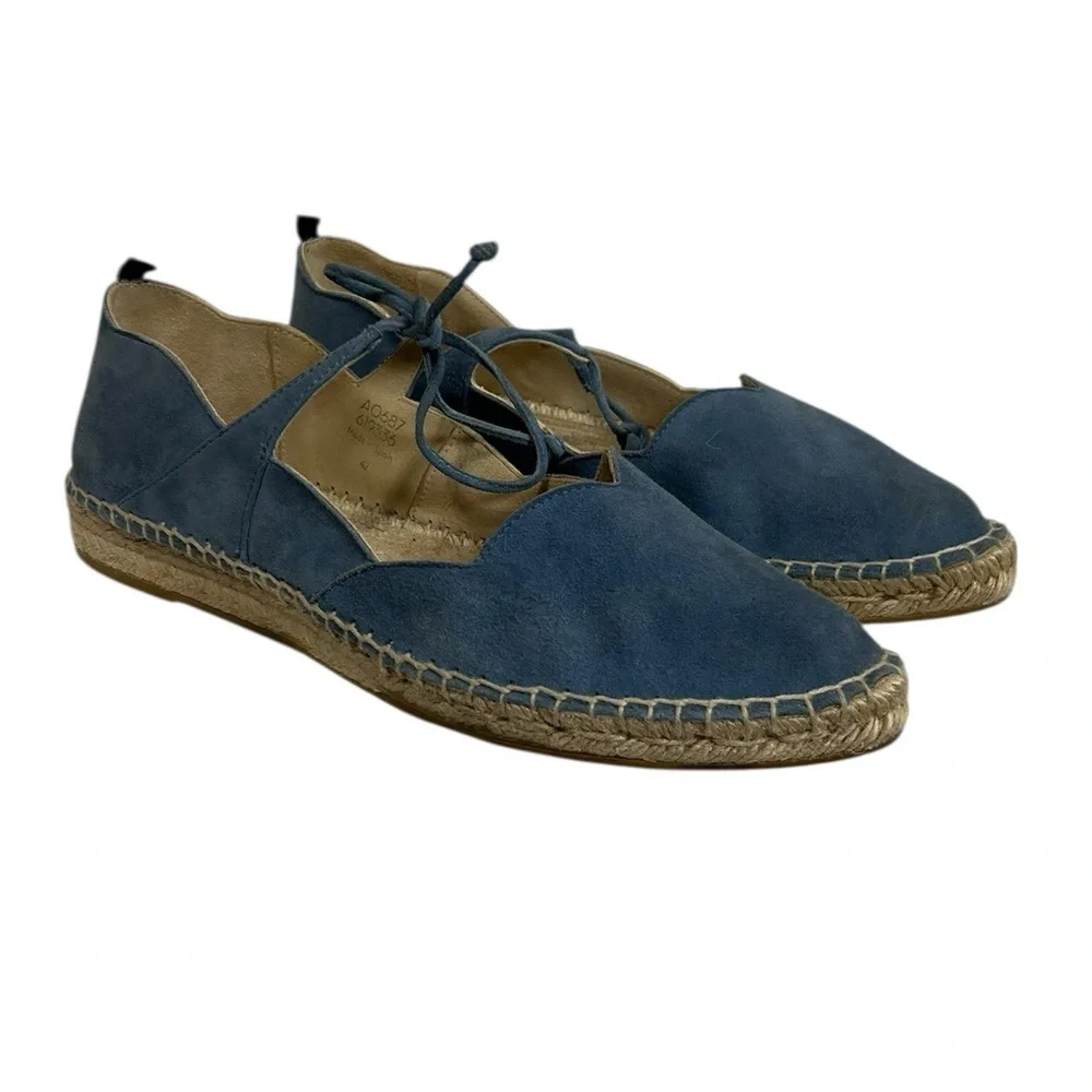Boden Blue Suede Scalloped Tie Up Isabella Espadrilles Flats Size 42 / US 10.5